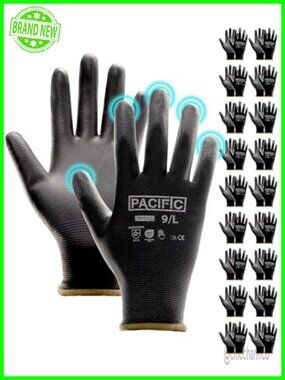 PU Coated Grip Work Gloves, Touchscreen, Seamless Knit, Large (18 Pairs)